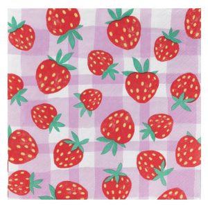 Napkins: 20 x 33 x 33cm Talking Tables Strawberry Lilac Gingham Paper Napkins