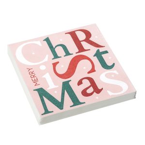 Paper Napkins: 33 x 33cm Stow Green Christmas Letters, Pink 3 Ply
